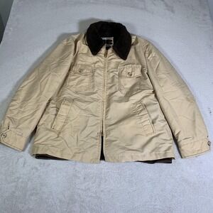 Vintage William Barry Coat Mens‎ 44 Beige Canvas Faux Fur Lined Parka 70s USA